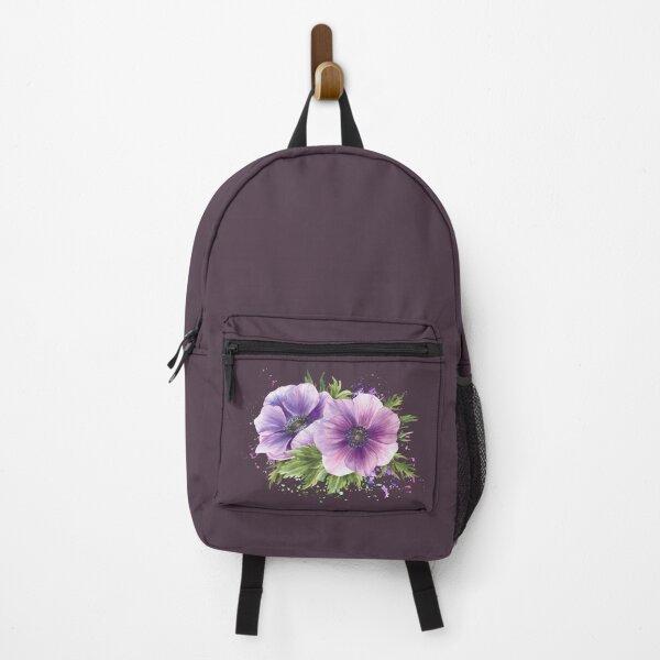 Item preview, Purple flowers on watercolor stain splashes. Anemone hand drawn blooming bouquet designed and sold by BartolArt.