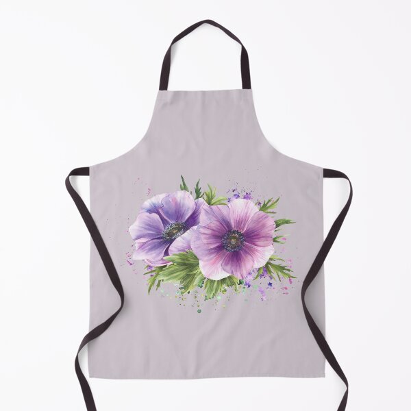 Item preview, Purple flowers on watercolor stain splashes. Anemone hand drawn blooming bouquet designed and sold by BartolArt.