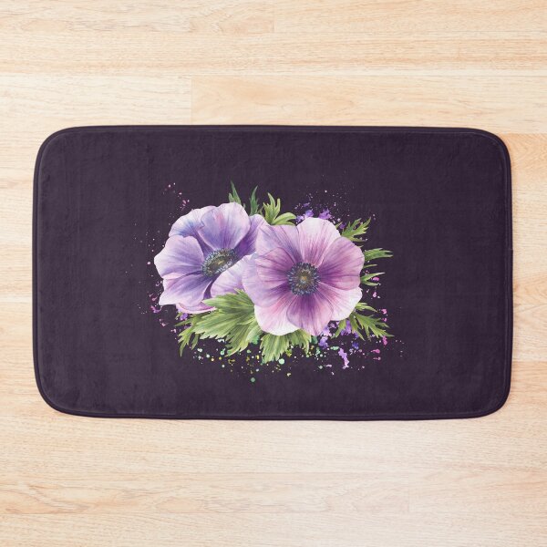 Item preview,  Purple flowers on watercolor stain splashes. Anemone hand drawn blooming bouquet designed and sold by BartolArt.