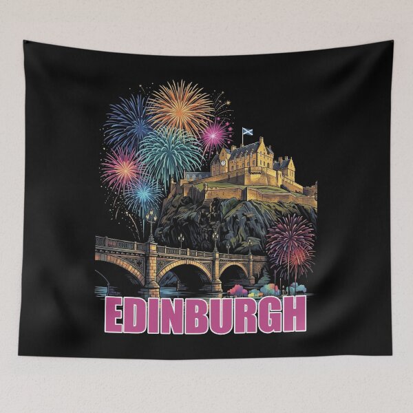 Item preview, Edinburgh Castle Fireworks Art - Vibrant Scottish Graphic designed and sold by Loom on the Loch.