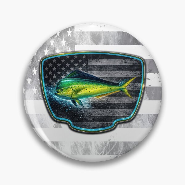 Item preview, Mahi Mahi American Flag Fishing Badge Design designed and sold by artistwill.