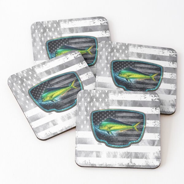 Item preview, Mahi Mahi American Flag Fishing Badge Design designed and sold by artistwill.