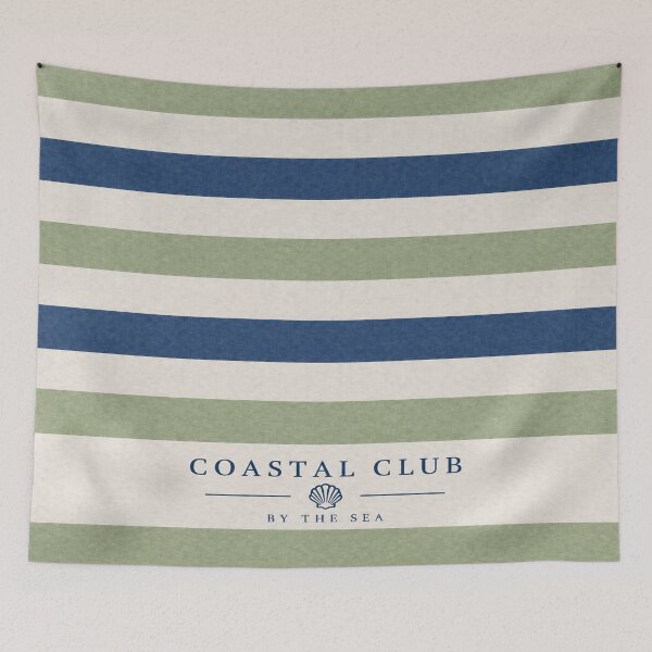 Item preview, Coastal Club Striped Pattern – Minimalist Beach Aesthetic in Sage Green & Navy designed and sold by TheSlowShore.