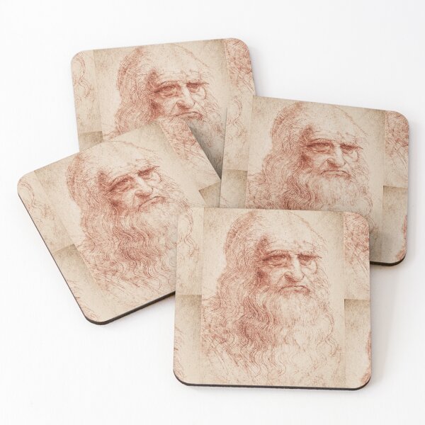 Item preview, Self Portrait by Leonardo da Vinci Renaissance Red Chalk Drawing Fine Art Print designed and sold by artofuniverse.