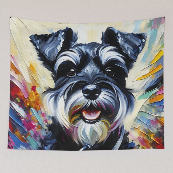 Artikelvorschau, Acrylbild eines schwarz-silbernen Zwergschnauzers – Zwergenkunst entworfen und verkauft von Puppy Puzzles Plus.