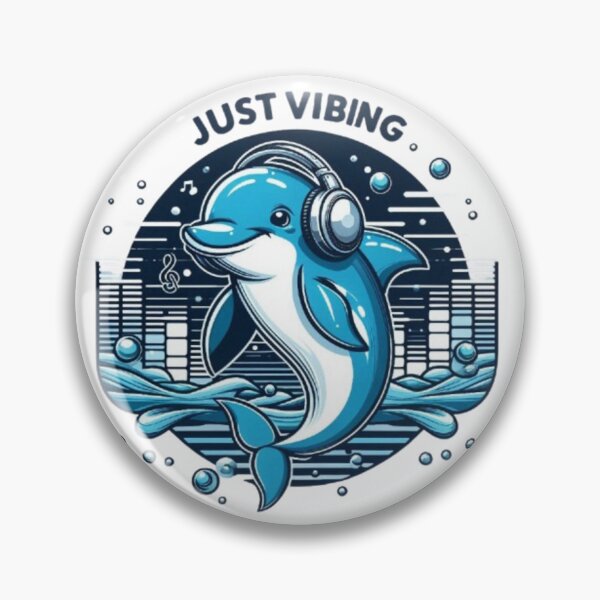 Item preview, "Just Vibing Dolphin – Music Lover Art"  designed and sold by Dogandesighn.