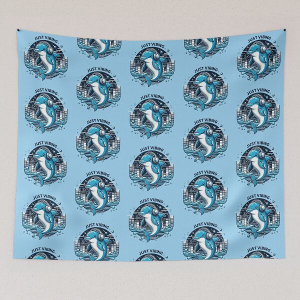 Item preview, "Just Vibing Dolphin – Music Lover Art"  designed and sold by Dogandesighn.