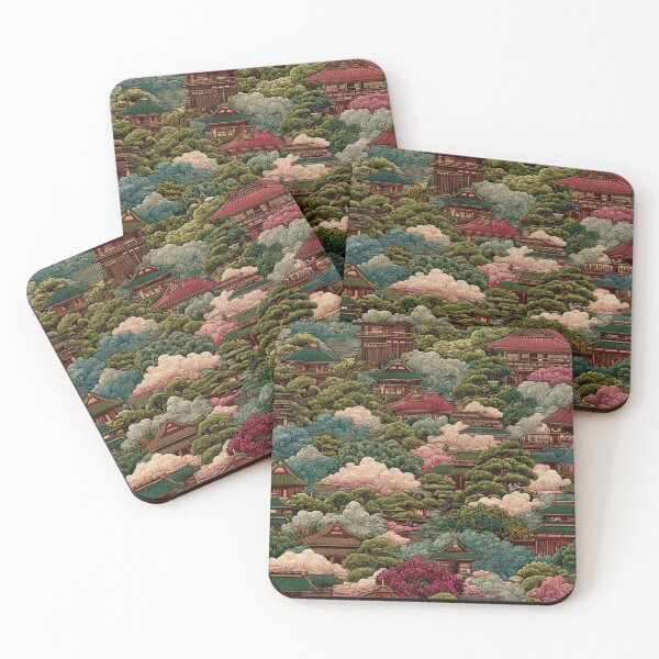 Item preview, Vintage Japanese Temple Pagoda Landscape Pattern Art designed and sold by NicolasGlowArt.