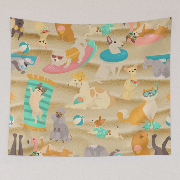 Item preview, tropical summer sandy beach dogs cute designed and sold by Gossip Rag.