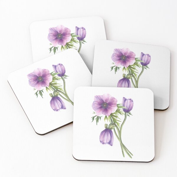 Item preview, Watercolor anemone purple flowers bouquet. Hand drawn designed and sold by BartolArt.