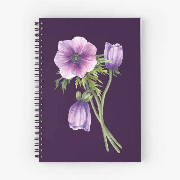 Item preview, Watercolor anemone purple flowers bouquet. Hand drawn designed and sold by BartolArt.