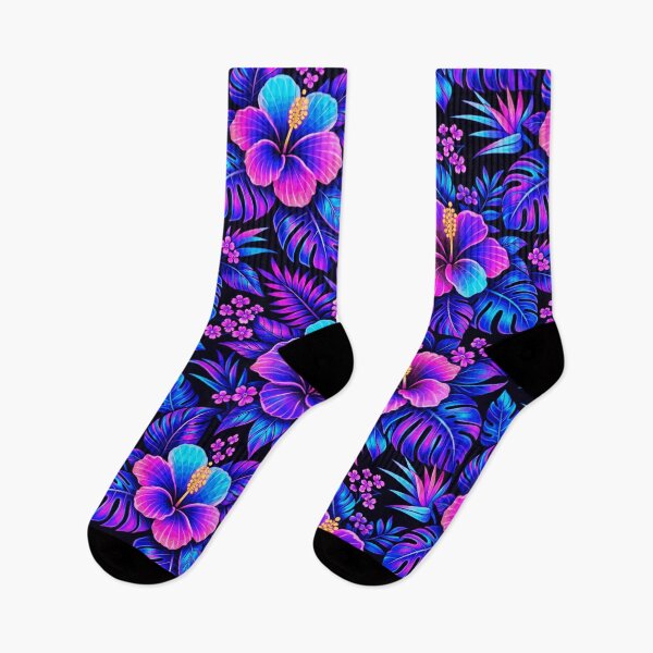 Item preview, Neon Tropical Flower Pattern Vibrant Hibiscus Night Design designed and sold by PunchDrop.