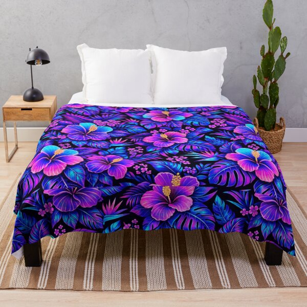 Item preview, Neon Tropical Flower Pattern Vibrant Hibiscus Night Design designed and sold by PunchDrop.