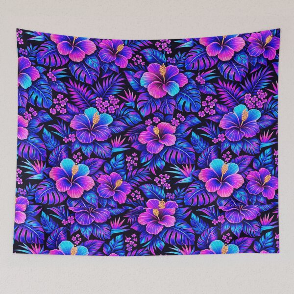 Item preview, Neon Tropical Flower Pattern Vibrant Hibiscus Night Design designed and sold by PunchDrop.