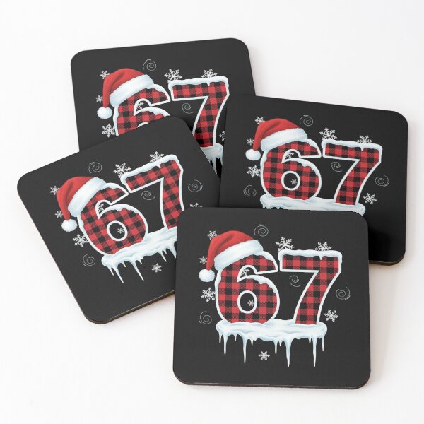 Item preview, 67 Christmas Red Plaid Art - Winter Icicles and Santa Hat - Festive Number Design designed and sold by JLMWorks.