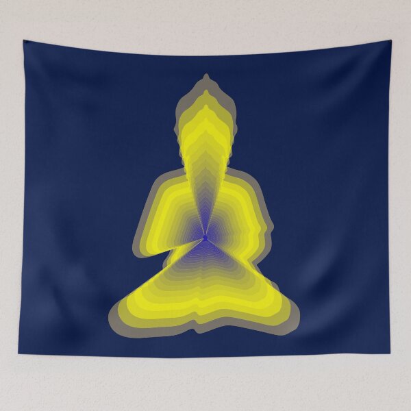 Item preview, budda, light energy, silhouette in yoga pose with a modern graphic echo effect minimalist spiritual design designed and sold by rikyfreestyle.