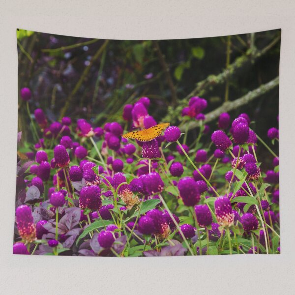 Item preview, Orange Butterfly Purple Flowers Garden Print designed and sold by AshleyMobleyArt.