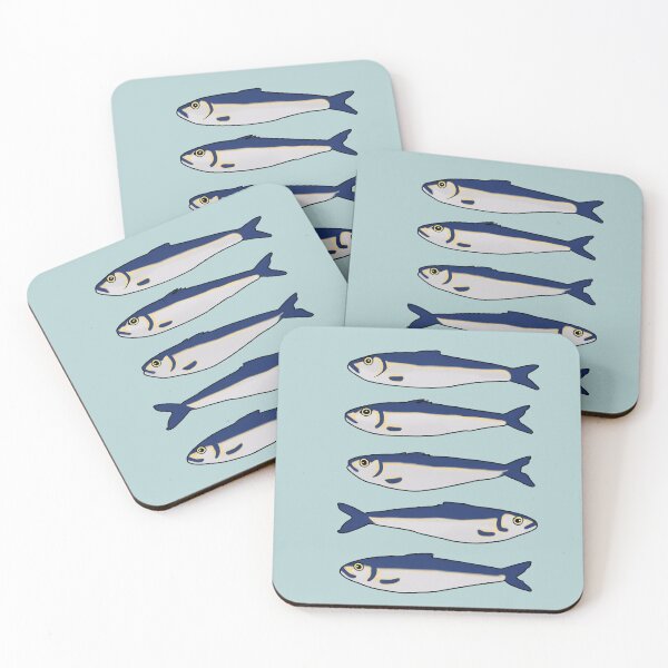 Item preview, Five Minimalist Sardines - Blue and Yellow Graphic Fish Art designed and sold by LiFFYSTYLE.