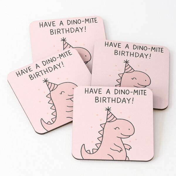 Item preview, Have a Dino-Mite Birthday – Minimal Dinosaur Line Art on Pale Pink designed and sold by EmeraldeaArt.