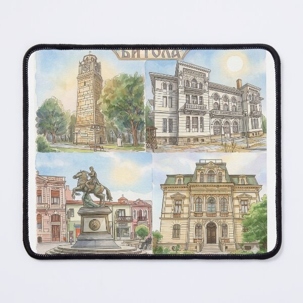 Item preview, Bitola Macedonia City Landmarks Watercolor Art designed and sold by FlatlineArtCo.