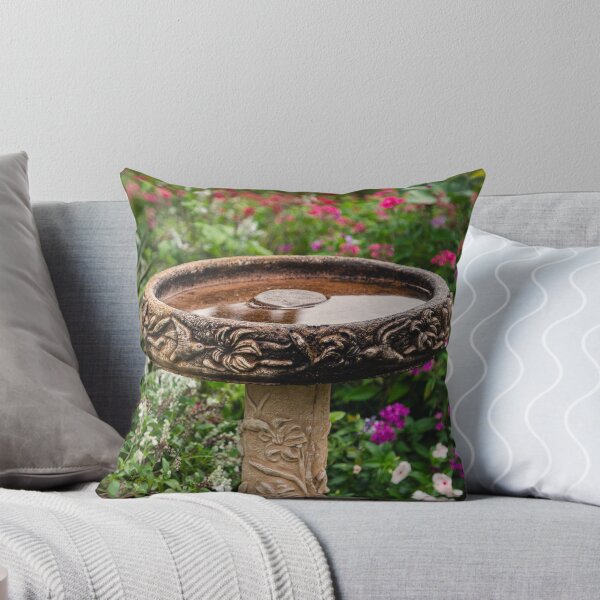 Item preview, Stone Birdbath Cottage Garden Photography Print designed and sold by AshleyMobleyArt.