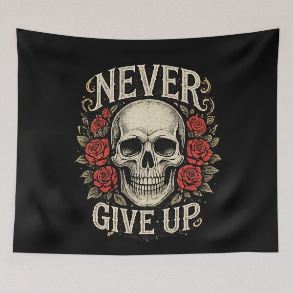 Item preview, Never Give Up Skull Rose Shirt – Vintage Gothic Motivational Graphic Tee designed and sold by wanado.