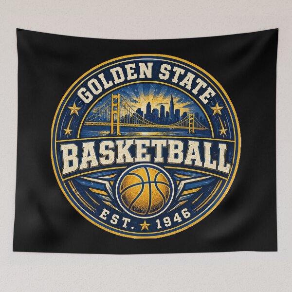 Item preview, Golden State Basketball Vintage Badge Shirt – Blue Gold Retro Hoops Tee – Bay Area Design designed and sold by TKOprintdesigns.
