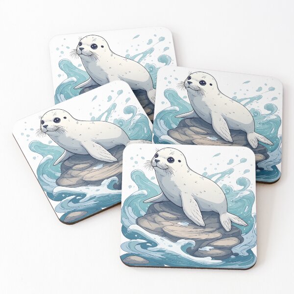 Item preview, Playful Baby Seal on Rock with Ocean Waves Illustration designed and sold by Karolina’s Cozy Creations.
