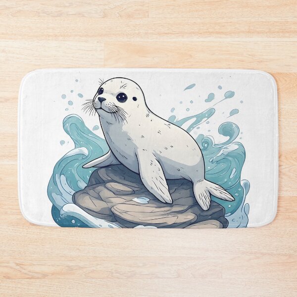 Item preview, Playful Baby Seal on Rock with Ocean Waves Illustration designed and sold by Karolina’s Cozy Creations.