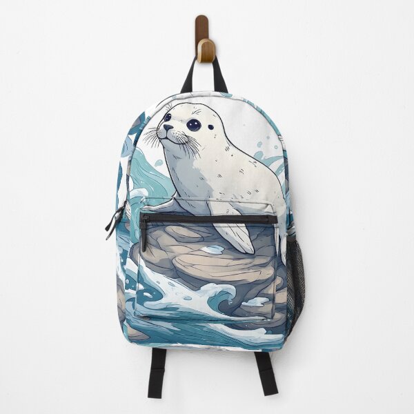 Item preview, Playful Baby Seal on Rock with Ocean Waves Illustration designed and sold by Karolina’s Cozy Creations.