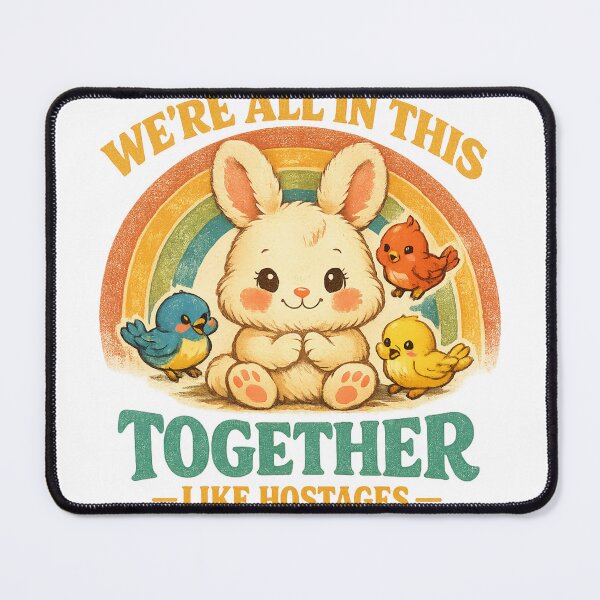 Item preview, We're All in This Together Like Hostages T-Shirt, Funny Dark Humor Sarcastic Gift, Retro Bunny Rainbow Animal Graphic Tee designed and sold by Maravillio.