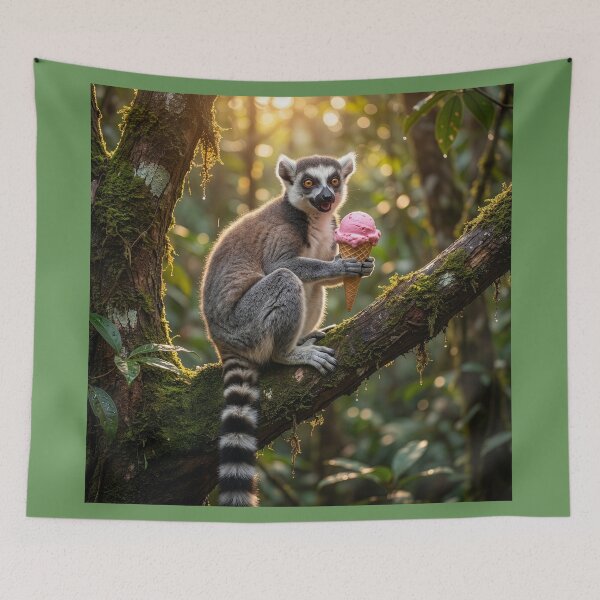 Item preview, Ring-Tailed Lemur Enjoys an Ice Cream Cone designed and sold by Tridentulus.