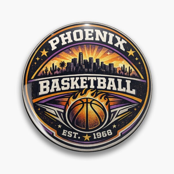 Item preview, Phoenix Basketball Vintage Badge Shirt – Sunset Orange Purple Retro Hoops Tee designed and sold by TKOprintdesigns.