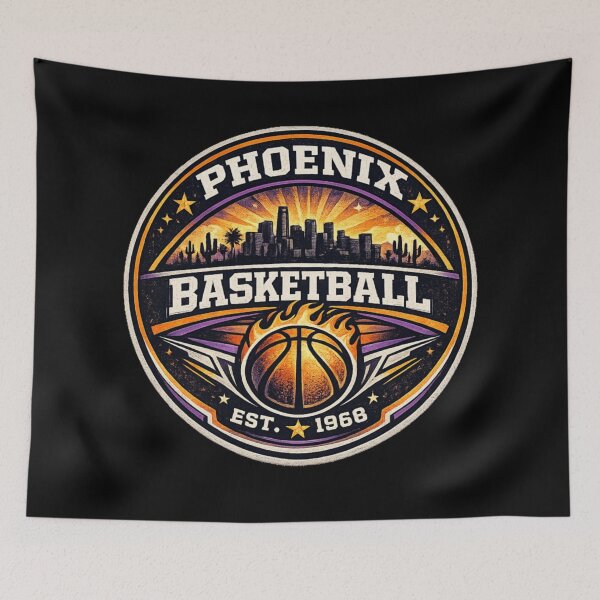 Item preview, Phoenix Basketball Vintage Badge Shirt – Sunset Orange Purple Retro Hoops Tee designed and sold by TKOprintdesigns.