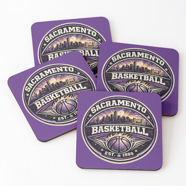 Item preview, Sacramento Basketball Vintage Badge Shirt – Purple Silver Retro Hoops Tee designed and sold by TKOprintdesigns.