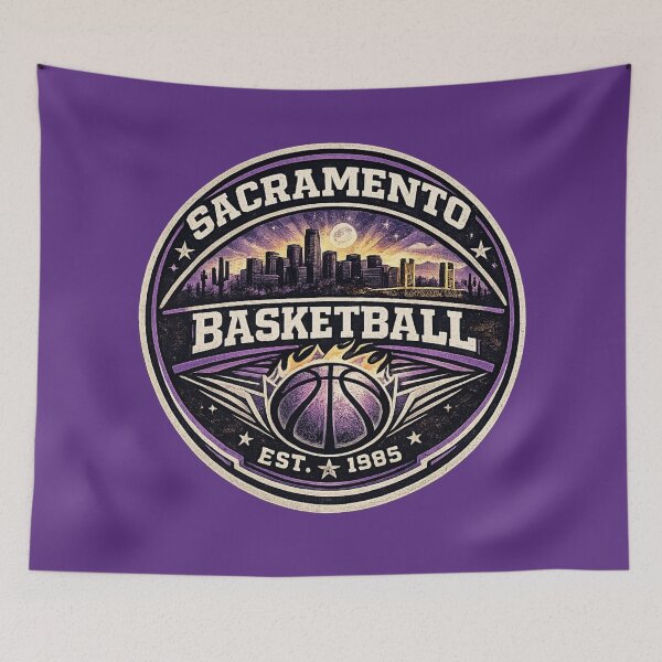 Item preview, Sacramento Basketball Vintage Badge Shirt – Purple Silver Retro Hoops Tee designed and sold by TKOprintdesigns.