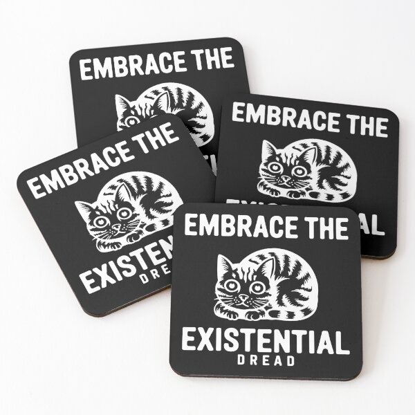 Item preview, Embrace the Existential Dread – White Cat Minimal Dark Humor Design designed and sold by EmeraldeaArt.