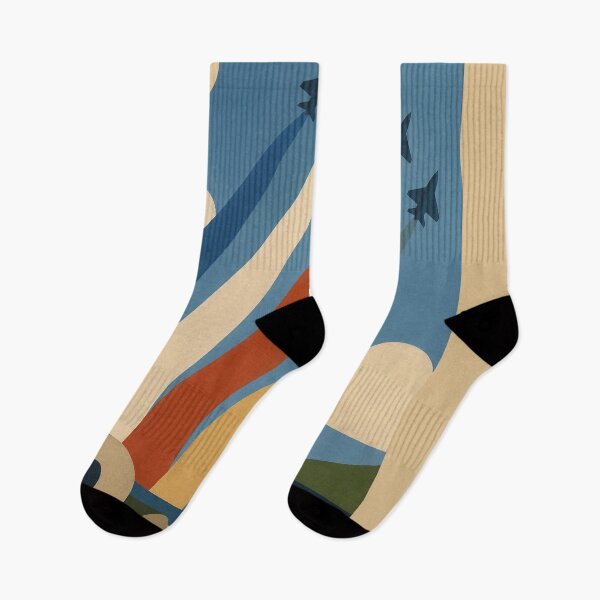 Item preview, Fighter jets with colorful trails in an abstract geometric naive style sky designed and sold by DrizzyV.