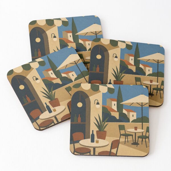Item preview, Naïve style Mediterranean bar terrace with outdoor tables designed and sold by DrizzyV.