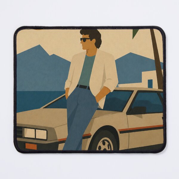 Item preview, Man leaning against a vintage 1980s car in a naive retro style designed and sold by DrizzyV.