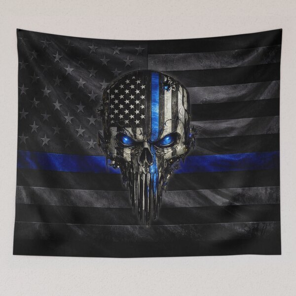 Item preview, Thin Blue Line Skull American Flag Police Design designed and sold by artistwill.
