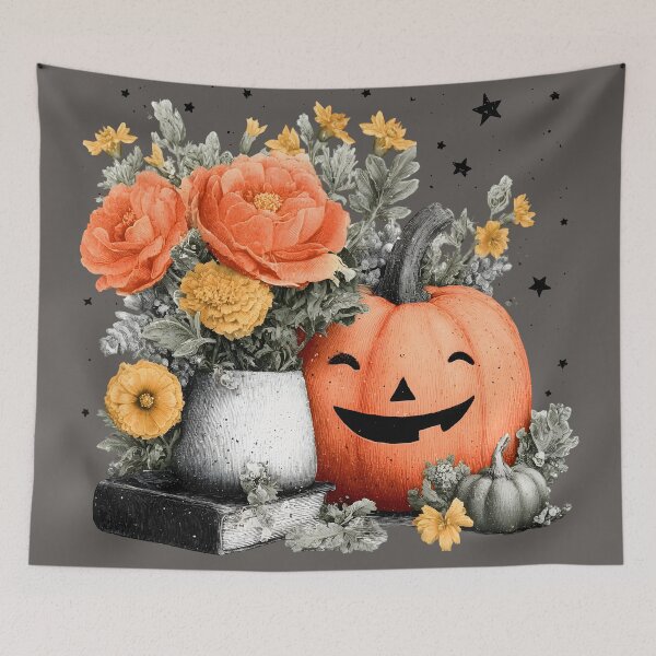 Item preview, Halloween 21 - Whimsical Autumn Still Life with Smiling Pumpkin designed and sold by NikaNavi.
