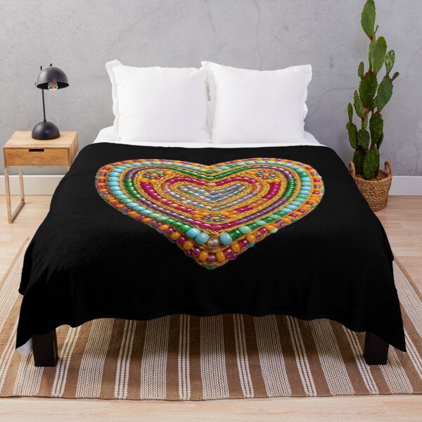 Item preview, Vibrant Seed Bead Embroidery Heart - Intricate Boho Art designed and sold by Lozarux.