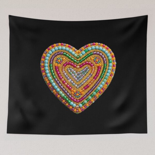 Item preview, Vibrant Seed Bead Embroidery Heart - Intricate Boho Art designed and sold by Lozarux.