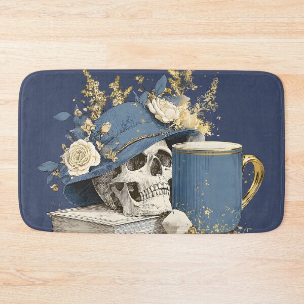 Artikelvorschau, Halloween 20 – Totenkopf mit blauem Hut und Kaffeekunst entworfen und verkauft von NikaNavi.