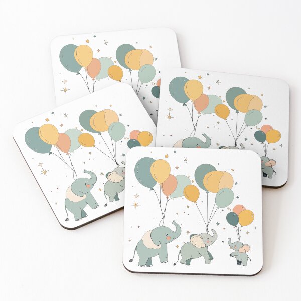 Item preview, Mystical Elephant Family Floating with Balloons designed and sold by BestChoiceService.
