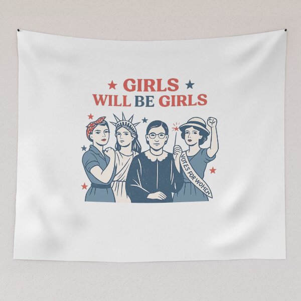 Item preview, Girls Will Be Girls Patriotic Feminist Shirt – Vintage Strong Women Graphic Tee designed and sold by sirrab.