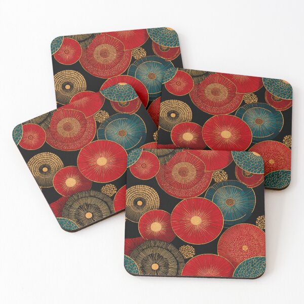 Item preview, Ornate Red Teal Gold Abstract Circles Pattern designed and sold by NicolasGlowArt.