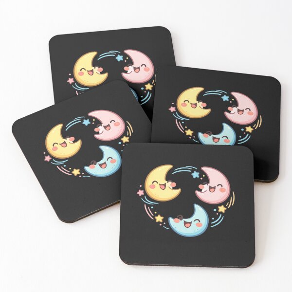 Item preview, Kawaii Smiling Crescent Moons and Stars Art designed and sold by artlife4.