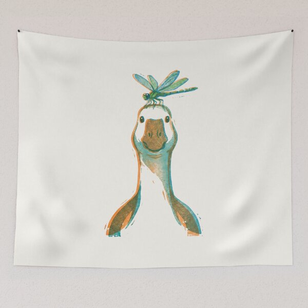 Item preview, Minimalist Risograph Art Goose and Dragonfly  designed and sold by TackyTime.